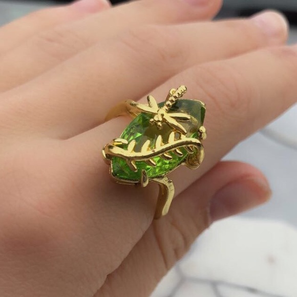 Jewelry - 18k Gold Plated Green Gem Stone Ring Size 9